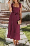 Elegante, schlichte Kleider mit einfarbigem Schlitz und quadratischem Kragen in A-Linie (10 Farben)