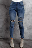 Jeans casuais patchwork make old regular