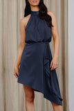 Celebrities Elegant Solid Asymmetrical Halter Irregular Dress Dresses(10 Colors)