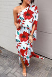 Casual Vacation Print Patchwork Oblique Collar Irregular Dress Dresses(17 Colors)