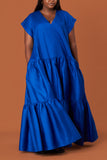 Casual Solid Patchwork Fold V Neck Long Dress Dresses
