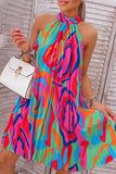 Casual Vacation Print Patchwork Halter One Step Skirt Dresses