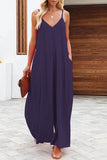 Casual Solid Solid Color V Neck Loose Jumpsuits(6 Colors)