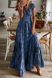 Bohemian College Print Faltenkleid mit V-Ausschnitt und A-Linie (6 Farben)