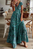 Bohemian College Print Faltenkleid mit V-Ausschnitt und A-Linie (6 Farben)