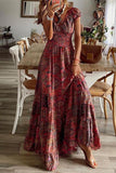 Bohemian College Print Faltenkleid mit V-Ausschnitt und A-Linie (6 Farben)