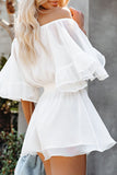 Casual Daily Solid Patchwork Flounce Off the Shoulder Loose Rompers