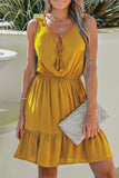 Casual Simplicity Solid Fold V Neck A Line Dresses(5 Colors)