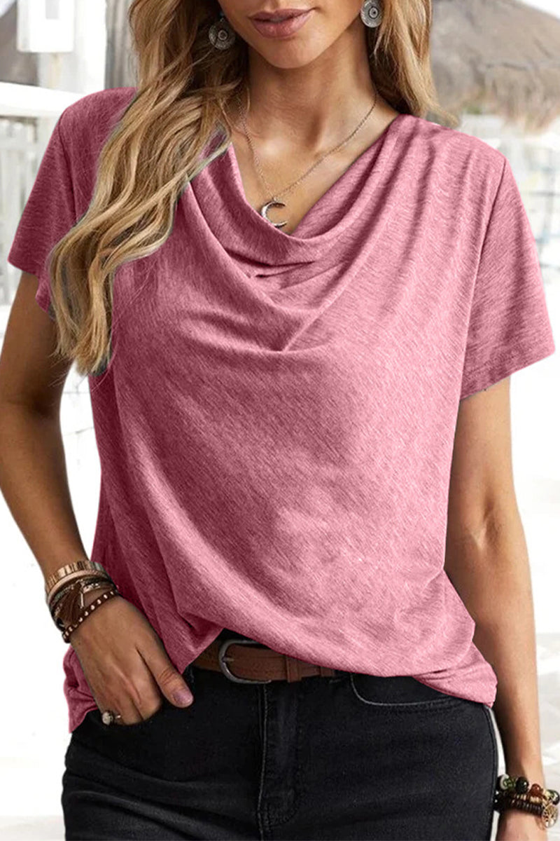 Casual Daily Solid Asymmetrical U Neck T-Shirts