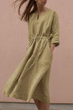 Casual Simplicity Solid Pocket O Neck Waist Skirt Dresses(4 Colors)