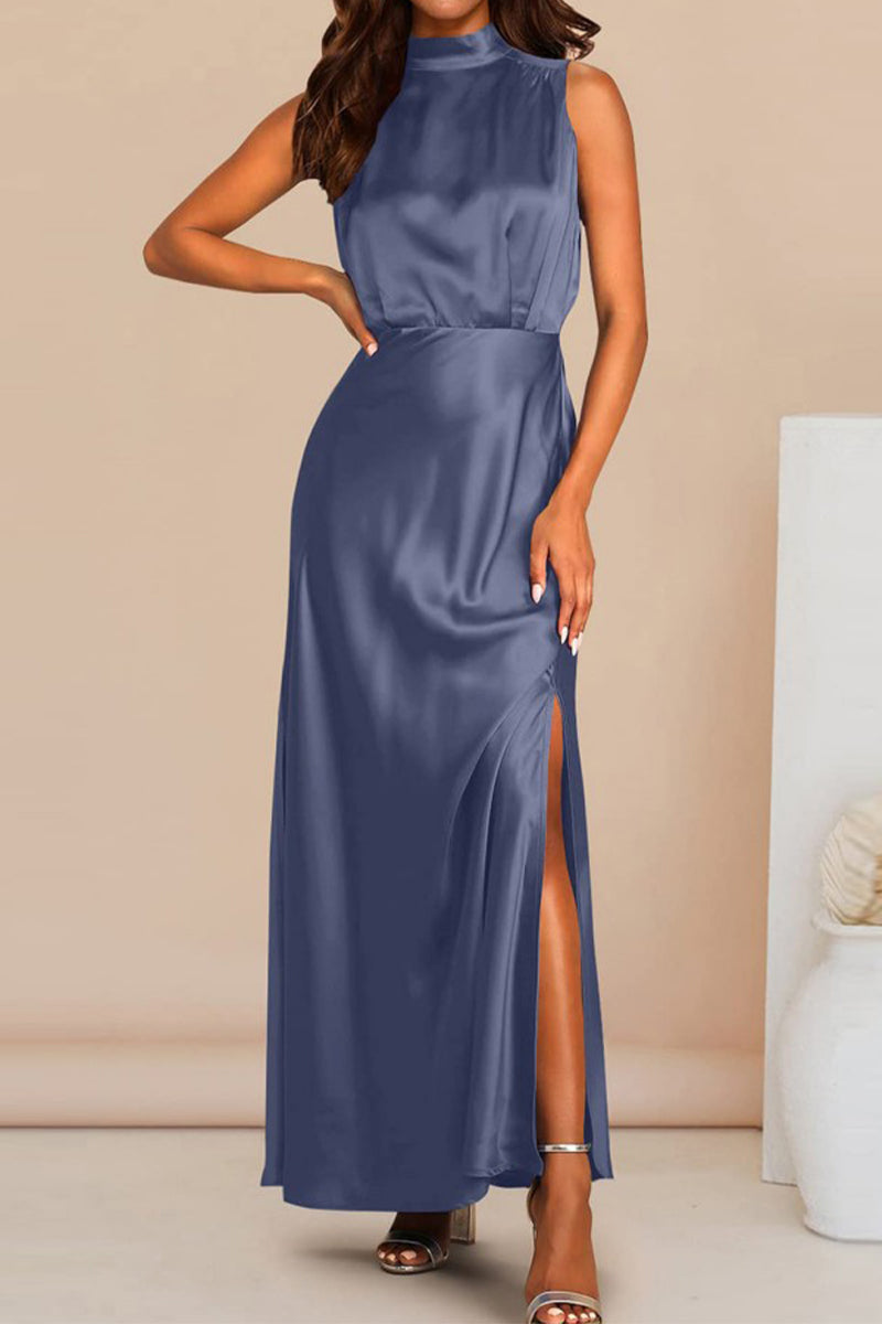 Celebrities Elegant Solid Solid Color Halter A Line Dresses(7 Colors)