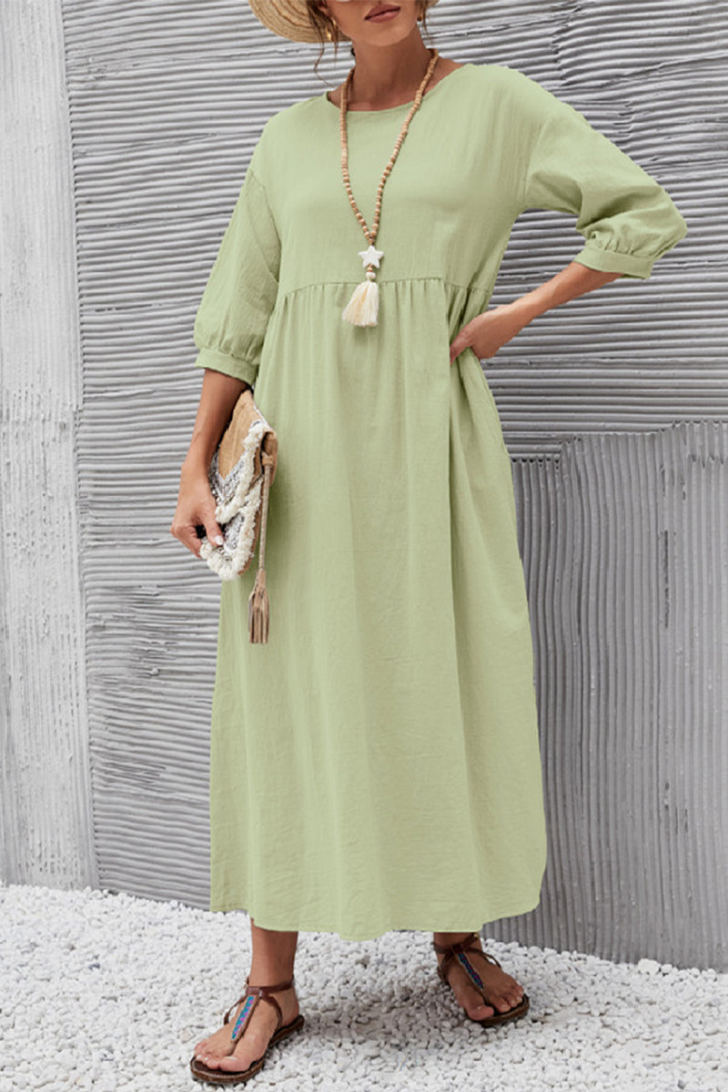 Casual Solid Solid Color O Neck A Line Dresses(11 Colors)