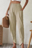 Lässige einfarbige Harlan-Hose mit fester Tasche und hoher Taille (4 Farben)