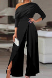 British Style Solid Backless Asymmetrical Oblique Collar Regular Jumpsuits(3 Colors)