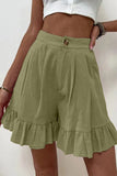 Casual Solid Flounce Loose High Waist Wide Leg Solid Color Bottoms