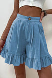 Casual Solid Flounce Loose High Waist Wide Leg Solid Color Bottoms