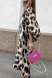 Modische, elegante Leoparden-Patchwork-Kleider mit Schlitz und V-Ausschnitt