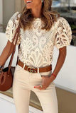 Casual Vacation Solid Lace Hollowed Out O Neck Tops