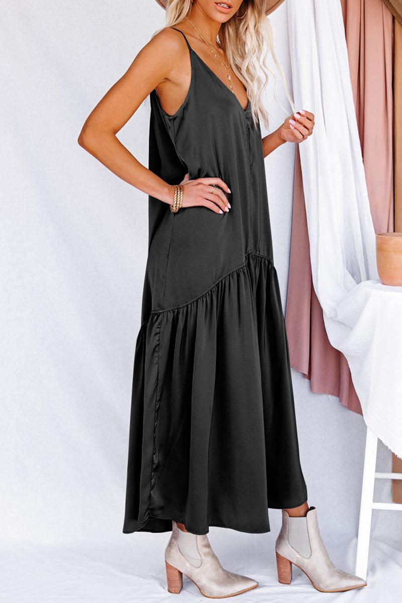 Casual Simplicity Solid Solid Color V Neck Pleated Dresses