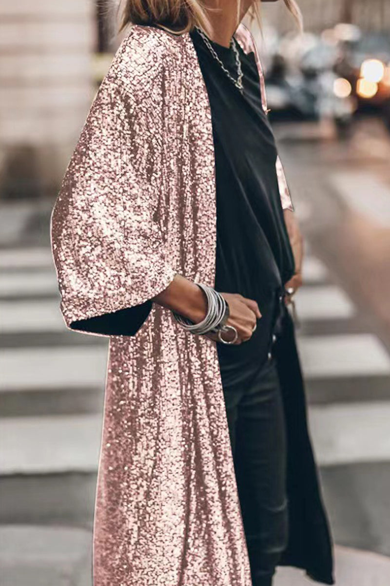 Casual Street Solid Sequins Sequined U Neck Outerwear