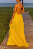 Elegant Solid Backless Halter Evening Dress Dresses