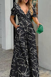 Casual Street Print V Neck Loose Jumpsuits