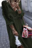 Vestidos casuais elegantes de renda sólida frênulo stringy ourela com decote em V (3 cores)
