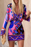 British Style Elegant Print Patchwork Buttons V Neck Long Sleeve Two Pieces(7 Colors)