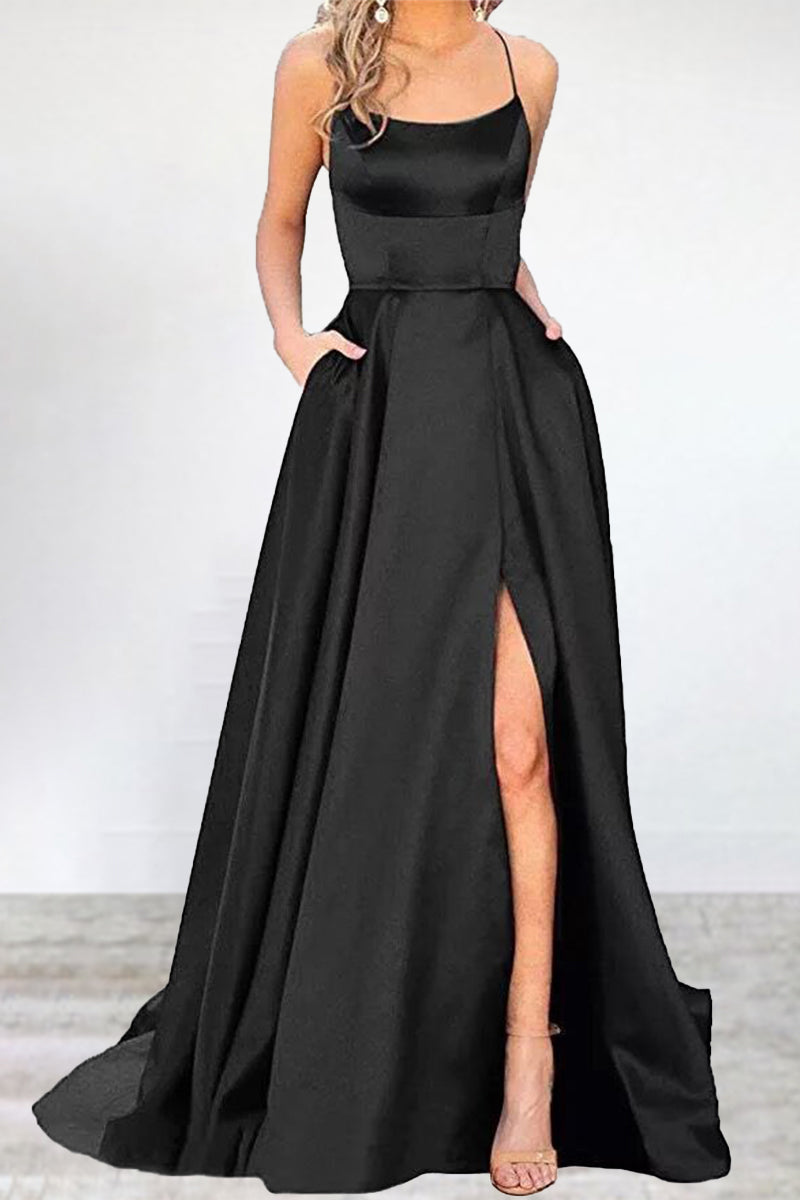 Sexy Formal Solid High Opening U Neck Evening Dress Dresses