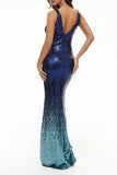 Sexy Formal Gradual Change Sequins V Neck Trumpet Mermaid Dresses
