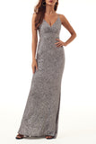 Elegant Formal Solid Sequins V Neck Evening Dress Dresses