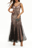 Elegant College Patchwork Sequins V Neck Evening Dress Dresses(4 Colors)）
