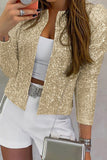 Fashion Solid Sequins Patchwork O Neck Outerwear(5 Colors)