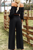 Casual Simplicity Solid Frenulum Off the Shoulder Long Sleeve Two Pieces