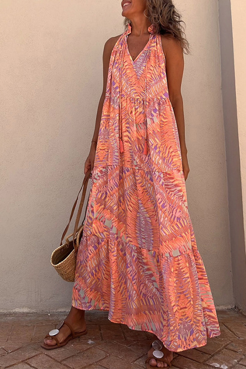 Casual Vacation Print Patchwork Halter Printed Dress Dresses