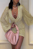 Elegant Solid Sequins V Neck Pencil Skirt Dresses(5 Colors)