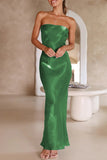 Celebrities Formal Solid Bright Silk Strapless Evening Dress Dresses(5 Colors)