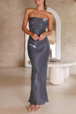 Celebrities Formal Solid Bright Silk Strapless Evening Dress Dresses(5 Colors)