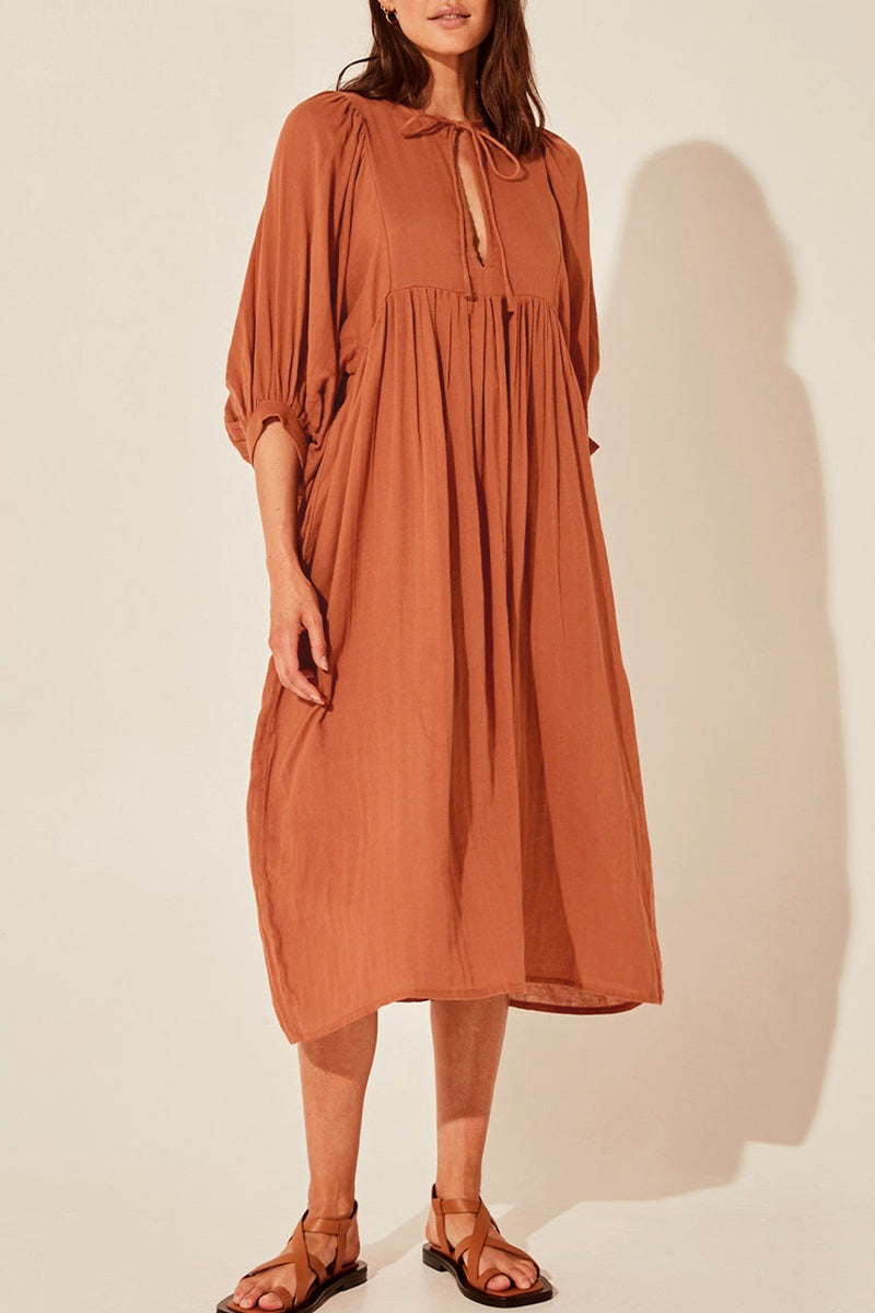Casual Daily Solid Fold O Neck Pleated Dresses
