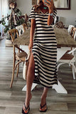 Casual Striped Patchwork V Neck A Line Short Sleeve Dress(5 Colors)