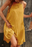 Casual Solid Fold Halter Pleated Dresses(3 Colors)