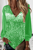 Casual Solid Sequins V Neck Tops