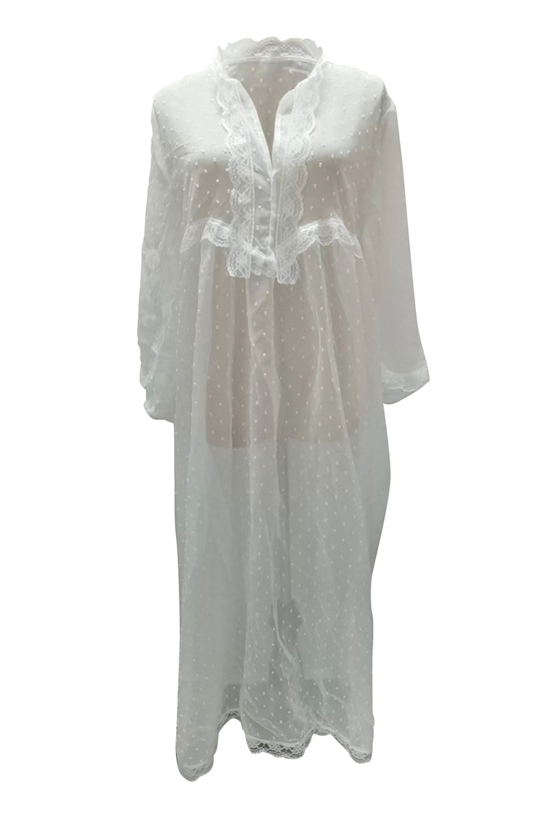 Casual Elegant Solid Lace Frenulum Stringy Selvedge V Neck Lace Dress Dresses(3 Colors)