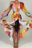 Sexy Elegant Geometric Print Patchwork V Neck Printed Dress Dresses