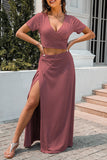 Casual Solid Slit V Neck Sleeveless Two Pieces