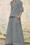 Casual Solid Pocket Turndown Collar Long Sleeve Two Pieces