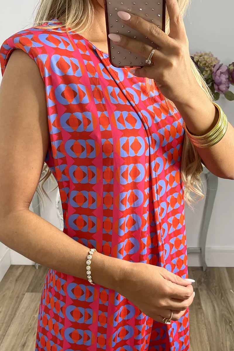 Casual Print Slit O Neck Sleeveless Two Pieces