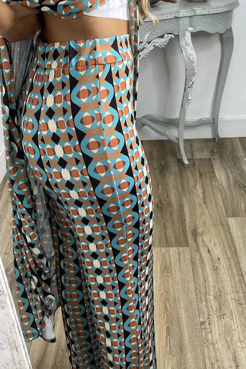 Casual Print Slit O Neck Sleeveless Two Pieces