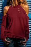 Street Solid Ripped Burn-out O Neck Tops(4 Colors)