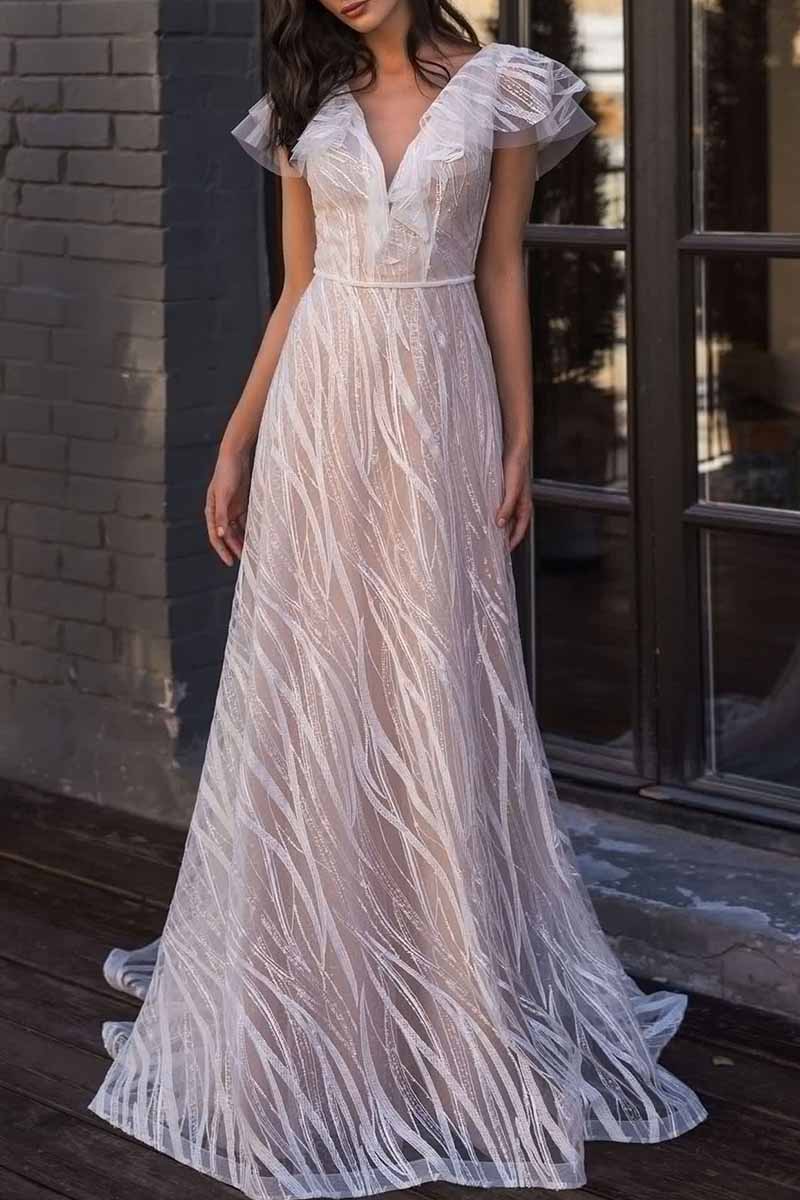 Elegant Solid Patchwork V Neck Evening Dress Dresses